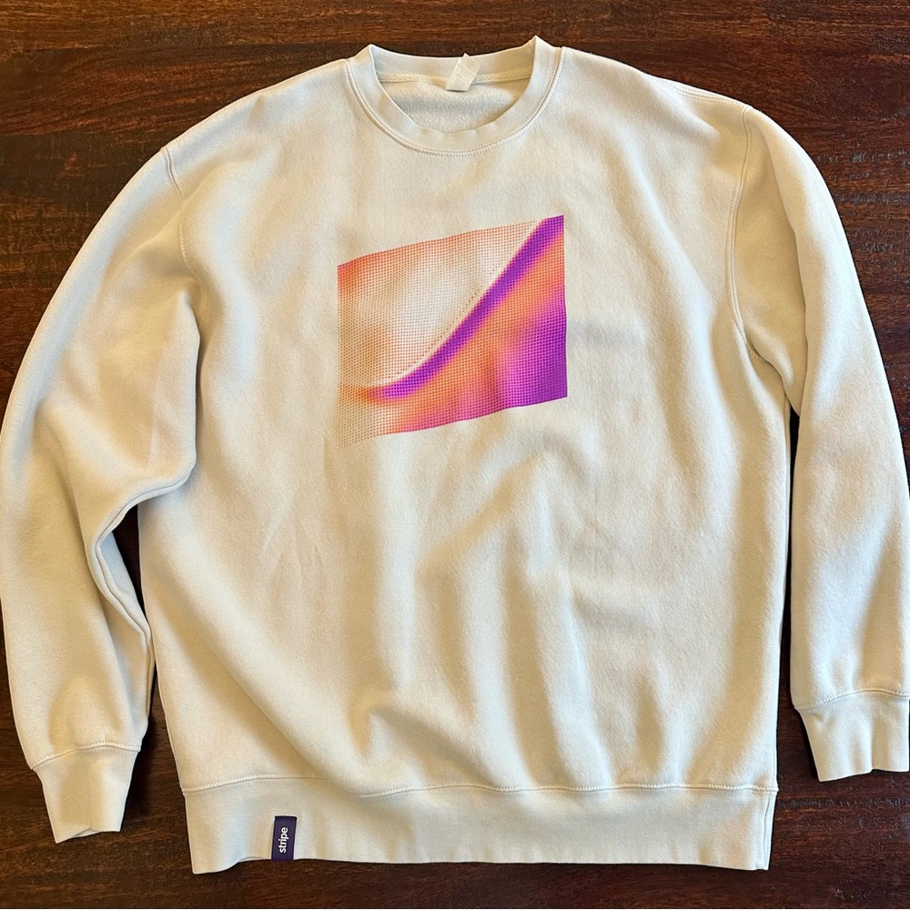Modern Cream Crewneck Sweater with Graphic Design from Stripe Sessions 2024